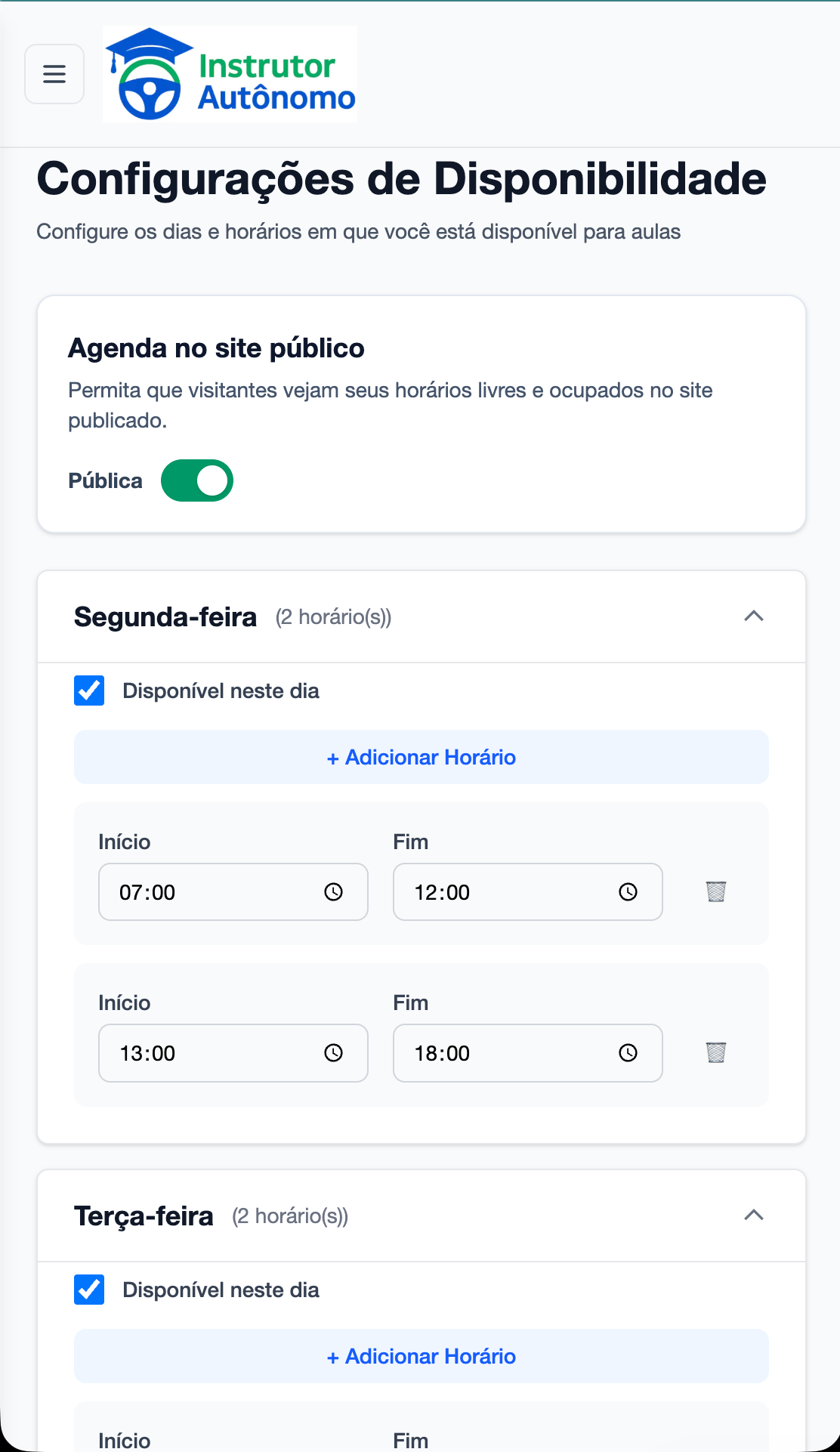 Botão para publicar agenda no painel
