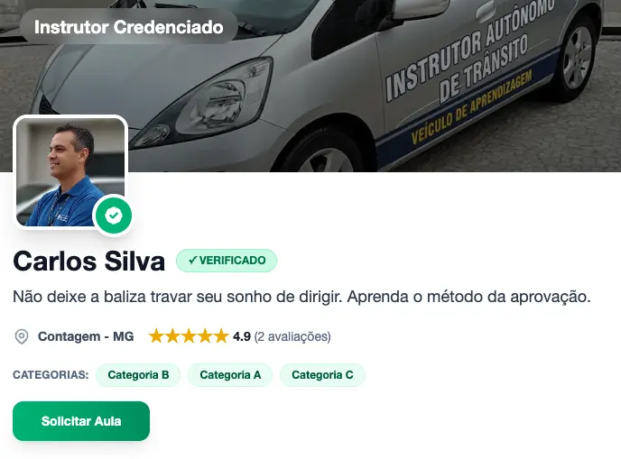 Prévia do selo de verificado no perfil do instrutor